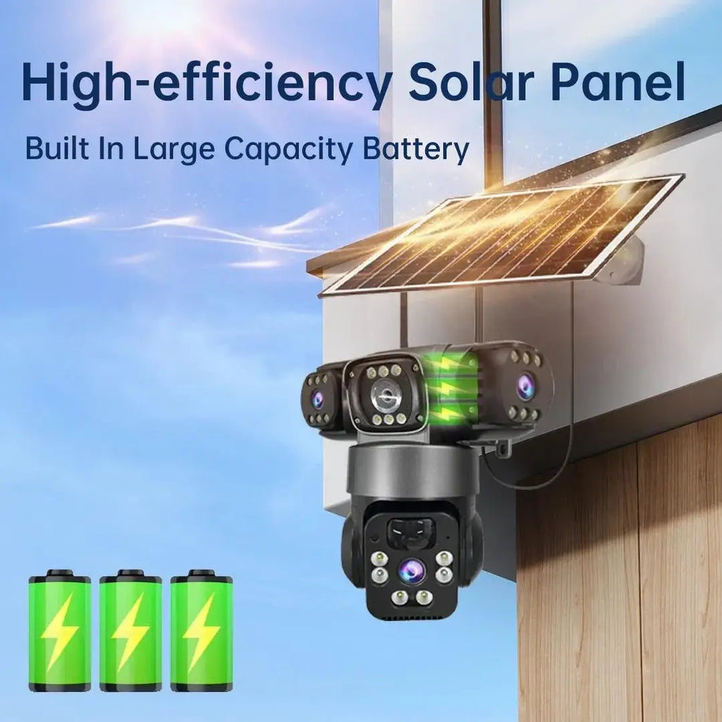 15MP 8K Three Lens PTZ IP Camera Outdoor HD Three Screen WIFI Camera Solar Camera PIR Auto Tracking Built-in Battery Camera