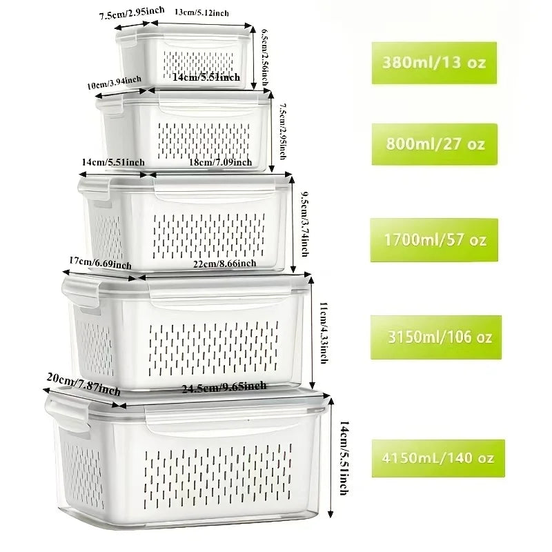6pcs/set Large Capacity Fruit Storage Containers for Fridge with Removable Colander,Keep Berry Fruit Fresh Longer