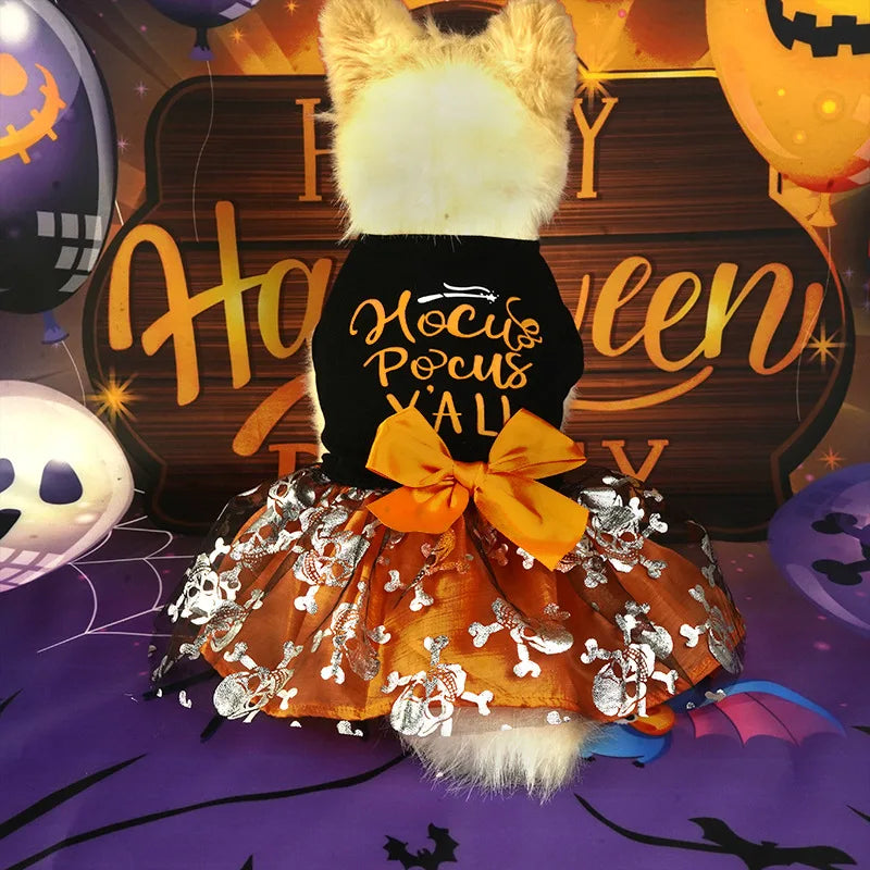Newfashion Autumn Pet Halloween Costume Pumpkin Dress For Small Medium Dogs Teddy Pomeranian Cross Border Popularcat Pet Clothes