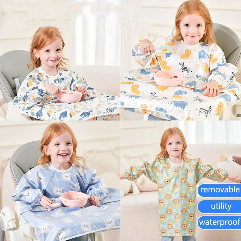 Baby Bibs Art Drawing Apron Toddlers Reverse Long Sleeve Waterproof Smock Boys Girls Bib Kindergarten Children Feeding Aprons