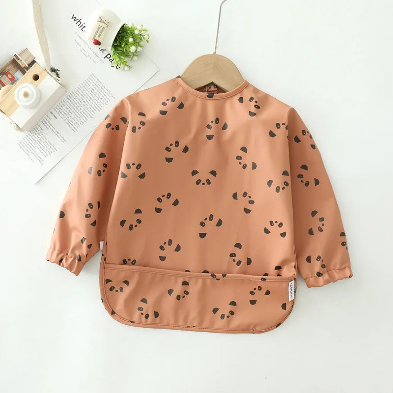 Erduo Newborn Baby Waterproof Feeding Bibs Soft Fabric Infant Apron Long Sleeve School Feeding Bib Eating Accessories