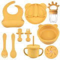9PCS/Set BPA Free Silicone Baby Feeding Set Sucker Bowl Divided Dinning Plate Straw Cup Spoon Fork Adjustable Bib Child Dishes