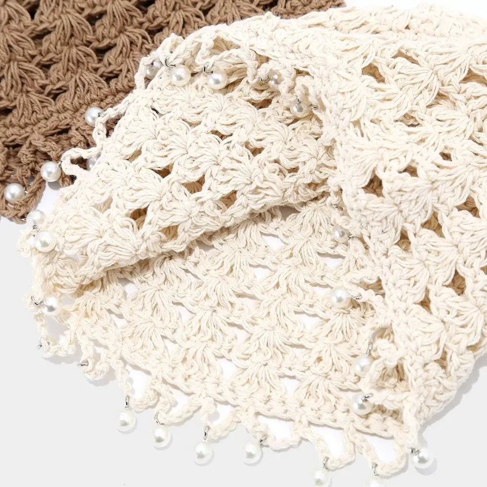 Cute Sweet Crochet Hollow Knitted Hat Bohemian Style Hollow Out Ethnic Style Hat Korean Beads Tassels Weave Cap Outdoor