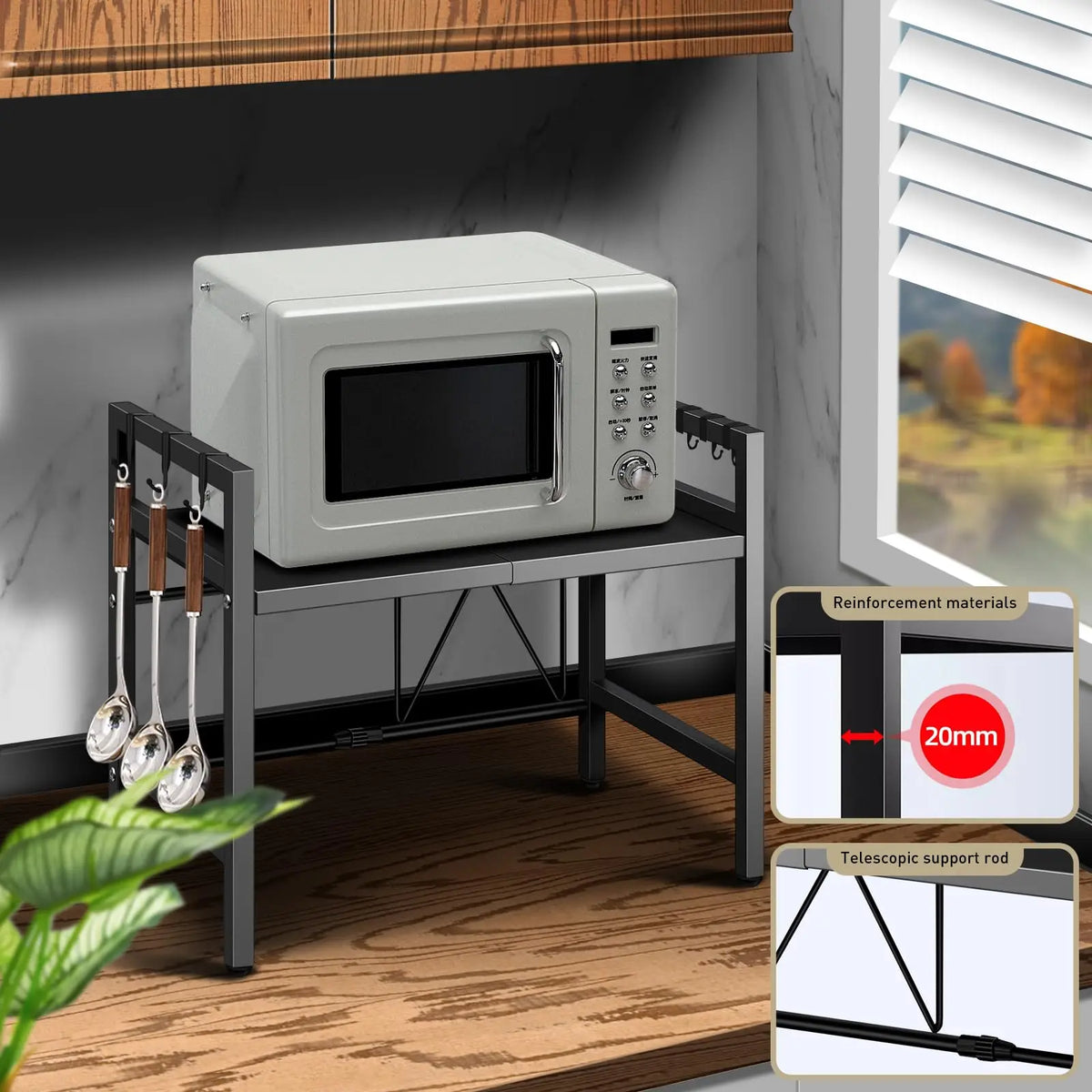 Kitchen Storage Rack Microwave Shelf Condiment Organizer Shelf Tableware Storage  Expandable 42-64cm Moisture And Rust