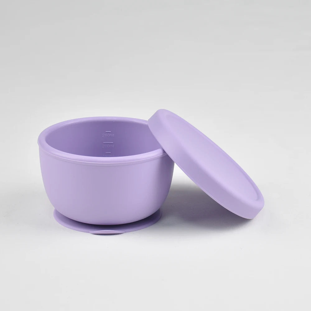 Silicone Suction Bowl with Lid, 260ML - Non-Spill Baby Feeding Bowl, Secure Suction Base for Toddlers, Learning Self-Feeding