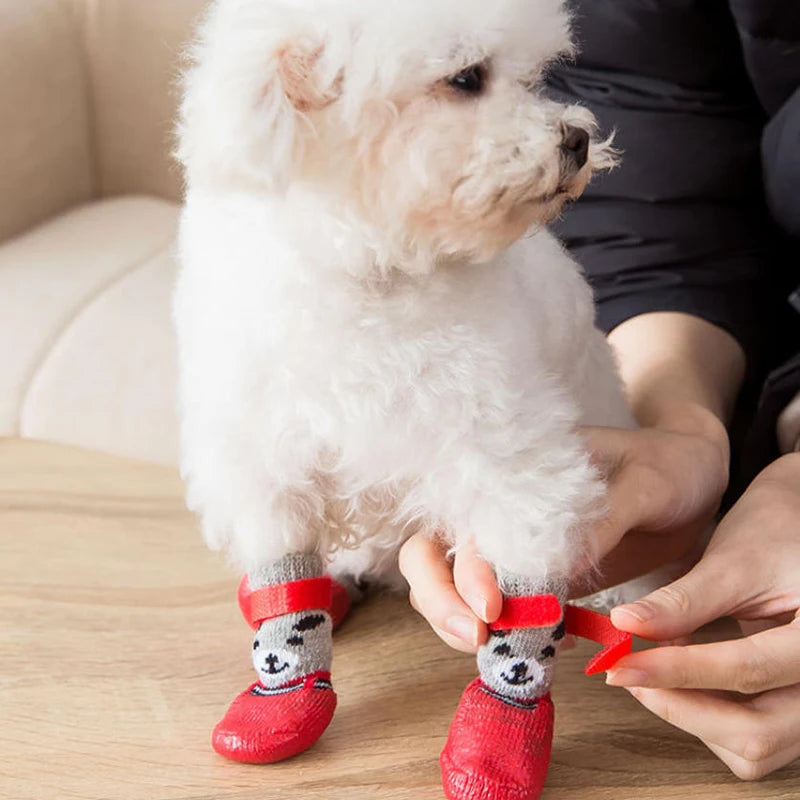 Autumn Winter Pet Dog Shoes Socks Waterproof Cat Dog Rubber Socks Non-slip Dog Rain Snow Boots Socks Dog Knitting Warm Socks
