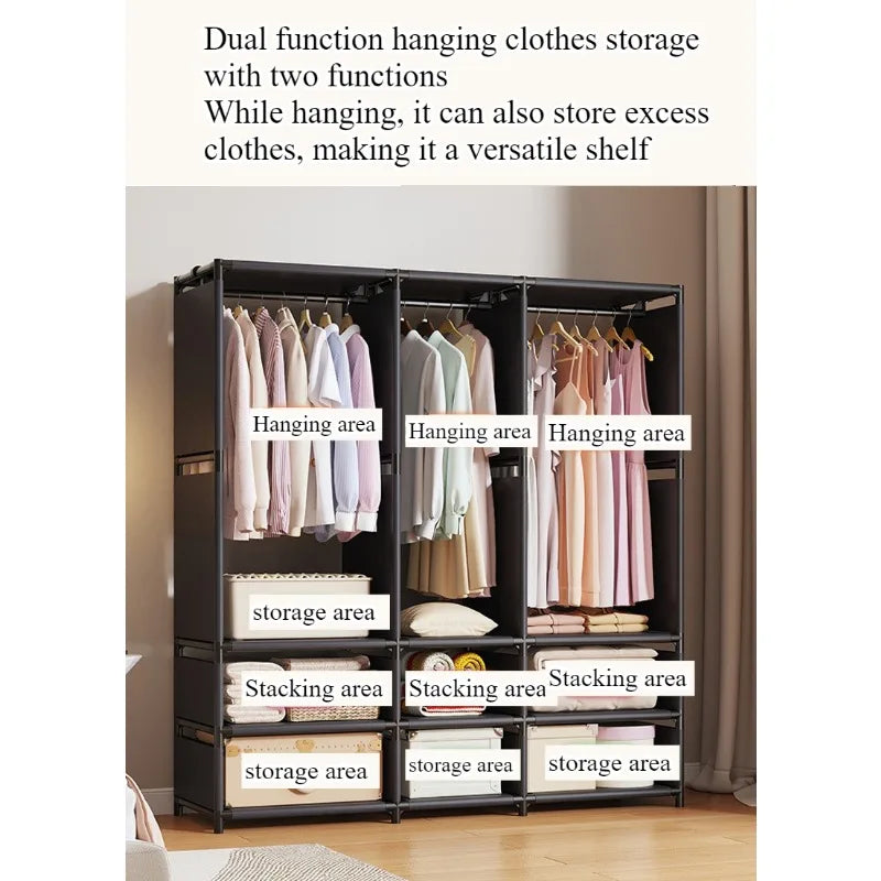 New Wardrobe Home Bedroom Simple Assembly Wardrobe Economical Sturdy Durable Apartment Rental House Hanging Wardrobe