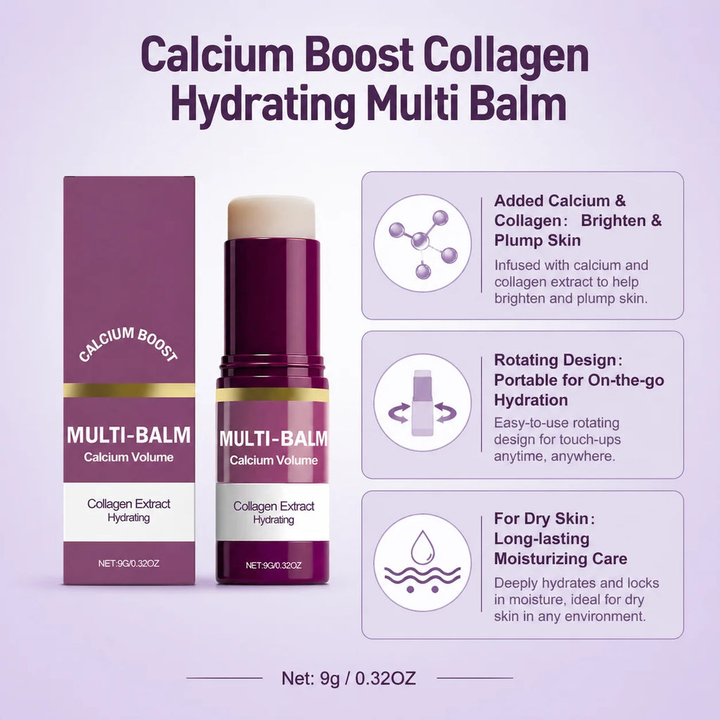 Calcium Boost Collagen Multi Balm Hydrating Moisturizing Stick for Lips Eyes Face Neck Portable Daily Skin Care Balm Stick