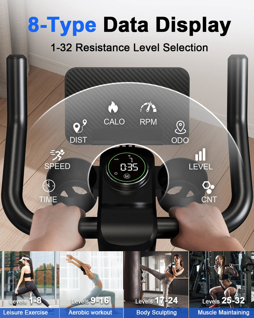 Superun Magnetic Control Exercise Bike Large Tablet Holder Comfortable Seat Indoor Cycling Bike Cardio Fitness Bike