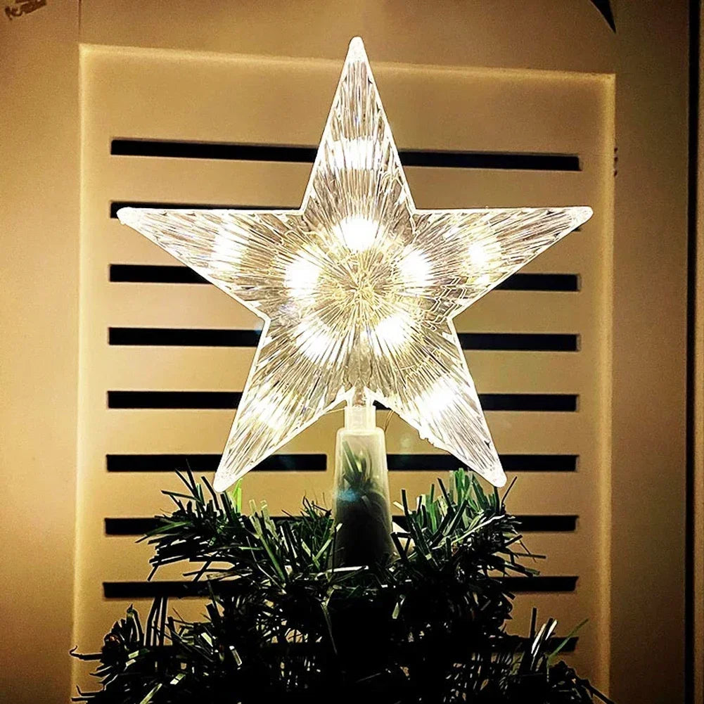 15CM LED Transparent Five-pointed Star Merry Christmas Tree Toppers Cristmas Decorations for Home Xmas Ornaments Navidad