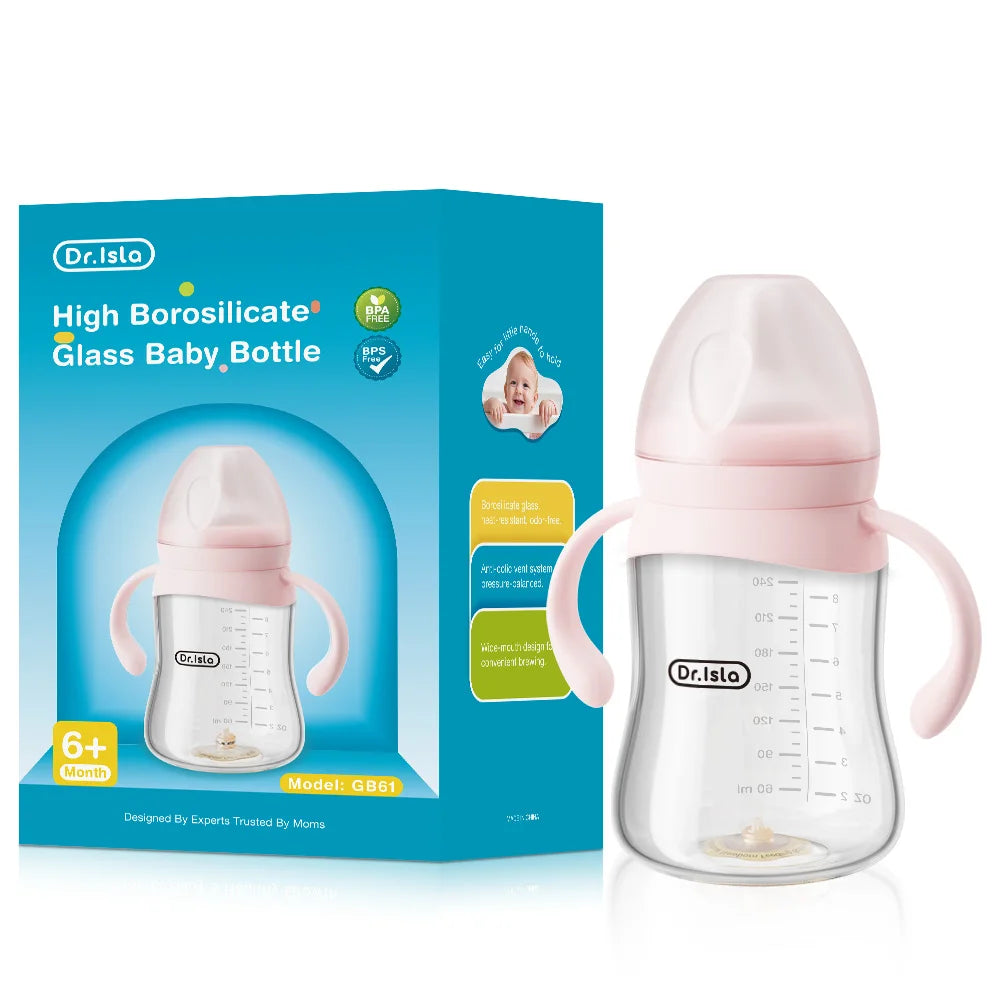 Newborn Feeding Glass Bottles 80/160/240ml High Borosilicate Wide-neck Anti-colic Baby Bottle with Clear Scale GB61