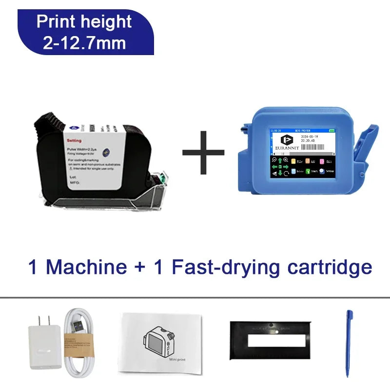 EURANNIT XMINI 12.7mm Portable Mini Inkjet Printer with Fast Dry Ink for Logo Expire Date QR Barcode Batch Number Label Printer