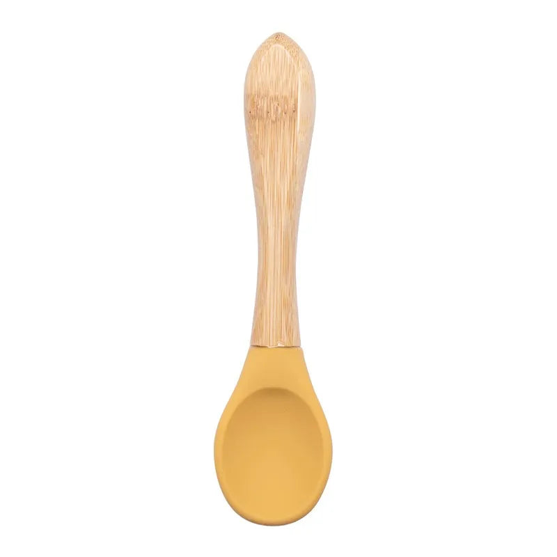 Baby Wooden Spoon Silicone Wooden Baby Feeding Spoon Organic Soft Tip Spoon BPA Free Food Grade Material Handle Toddlers Gifts
