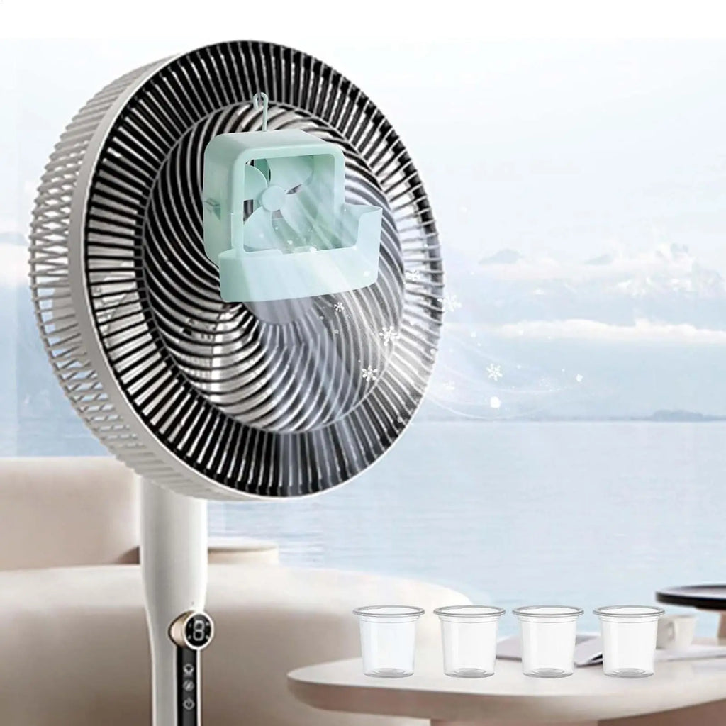 Electric Hanging Cooling Fan with 4 Ice Cups Mist Cooling Adapter Hangable Ice Holder Floor Fan for Household Rapid Cooling