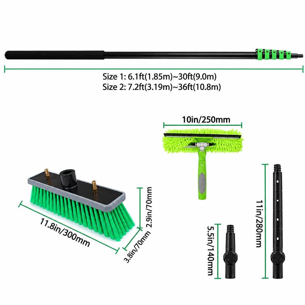 30/36/42FT Telescopic Extension Water Fed Pole Brush Kit for Window/Photovoltaic Solar Panel Cleaning Washing Tool