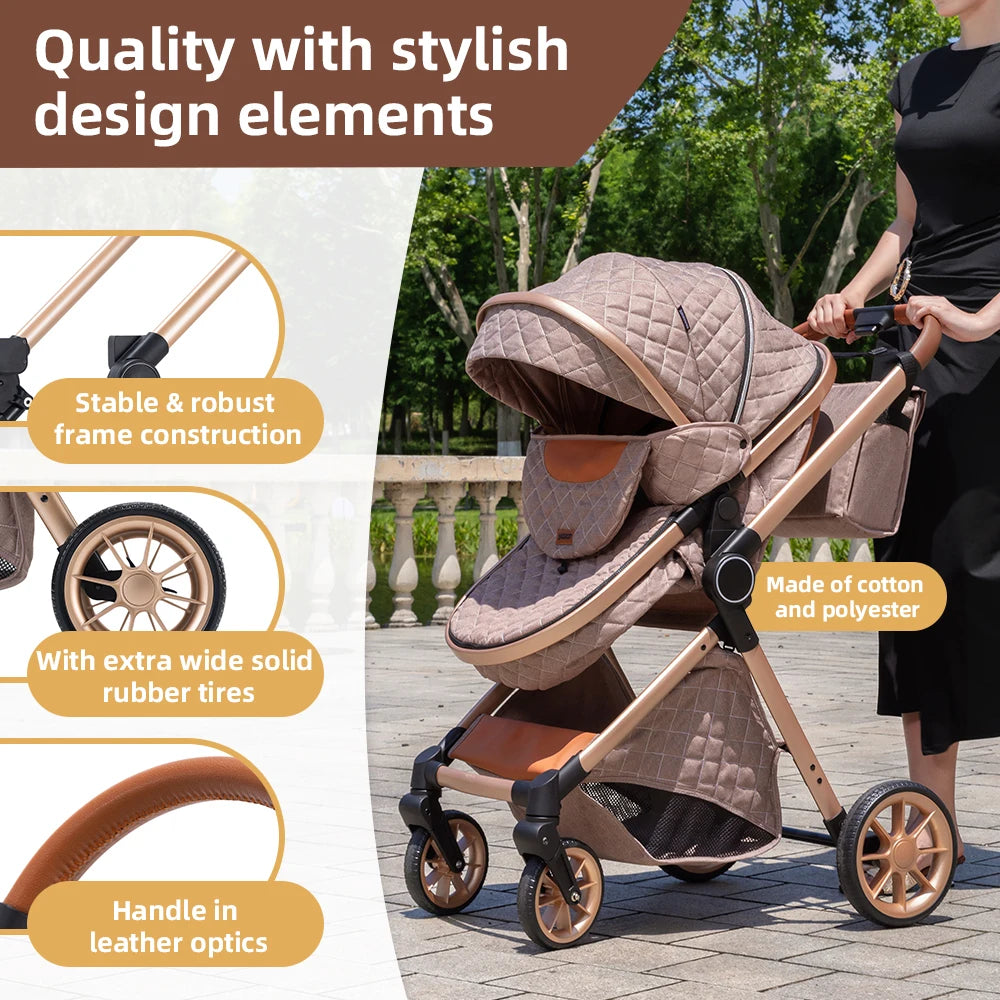 Newest 3 in 1 Baby Stroller Portable Travel Baby Carriage Folding Prams Aluminum Frame High Landscape Car for Newborn Baby