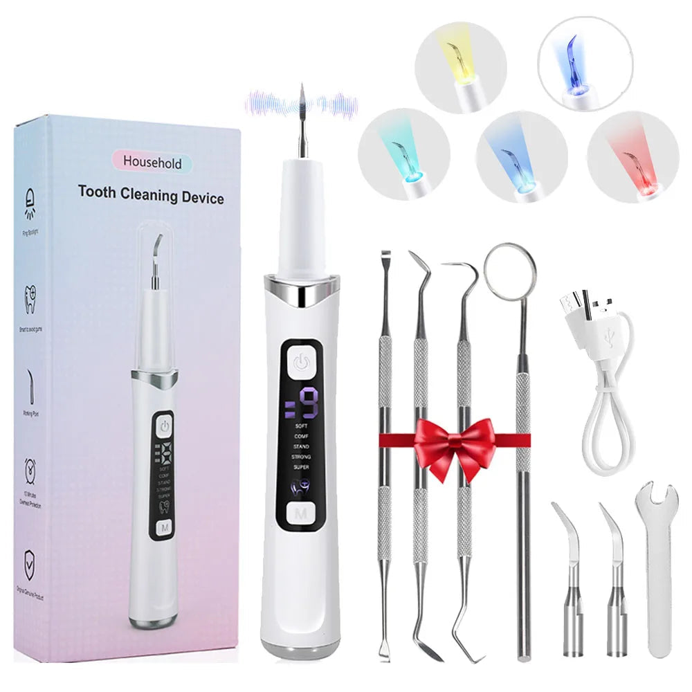 5 LED Light Ultrasonic Tooth Cleaner 9 Levels Dental Scaler Calculus Remover Plaque Stain Tartar Removal Teeth Cleaning Tools