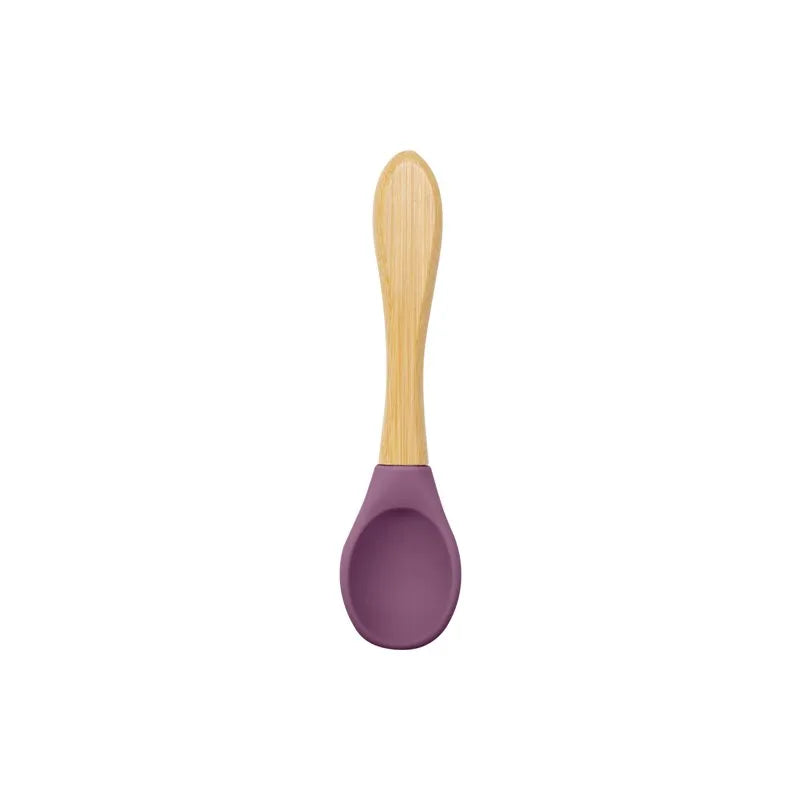 Baby Wooden Spoon Silicone Wooden Baby Feeding Spoon Organic Soft Tip Spoon BPA Free Food Grade Material Handle Toddlers Gifts