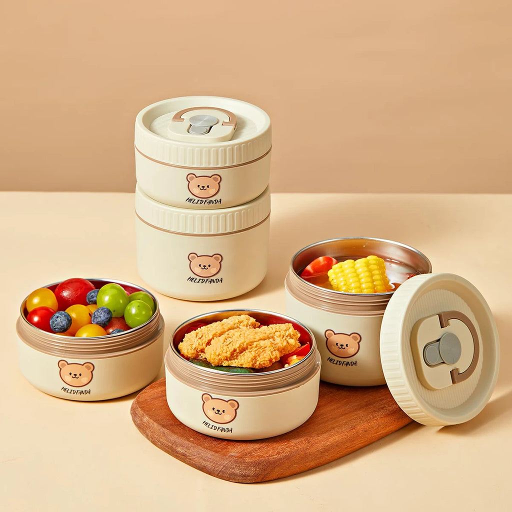 WORTHBUY Cute Thermal Bento Box Portable 304 Stainless Steel Lunch Box Heatable Sealed Leak-proof Food Container For Kids