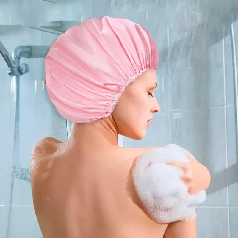 Anti-slip Shower Cap Plastic Reusable Shower Caps Elastic Band Bath Hair Hat