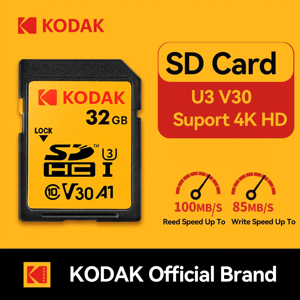 KODAK V30 256GB SD Card UHS-I U3 High Speed Up To 100MB/s Perfect for Full HD Video 64G 128G SD Memory Card SDXC for Camera