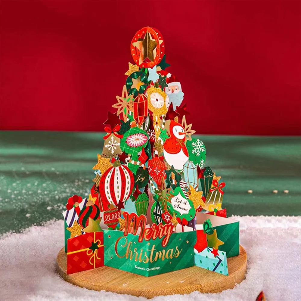 Paper Christmas 3D Greeting Card Gold Plated with Envelope Merry Christmas Blessing Cards Ornaments Craft Paper Carving Postcard