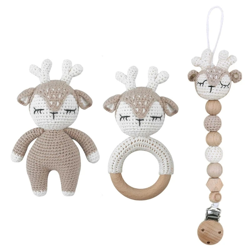 Crochet Koala Pacifier Clip, Handbell Rattle, Teether Doll, Pacifier Chain Clip Set, Cartoon Teething Toy