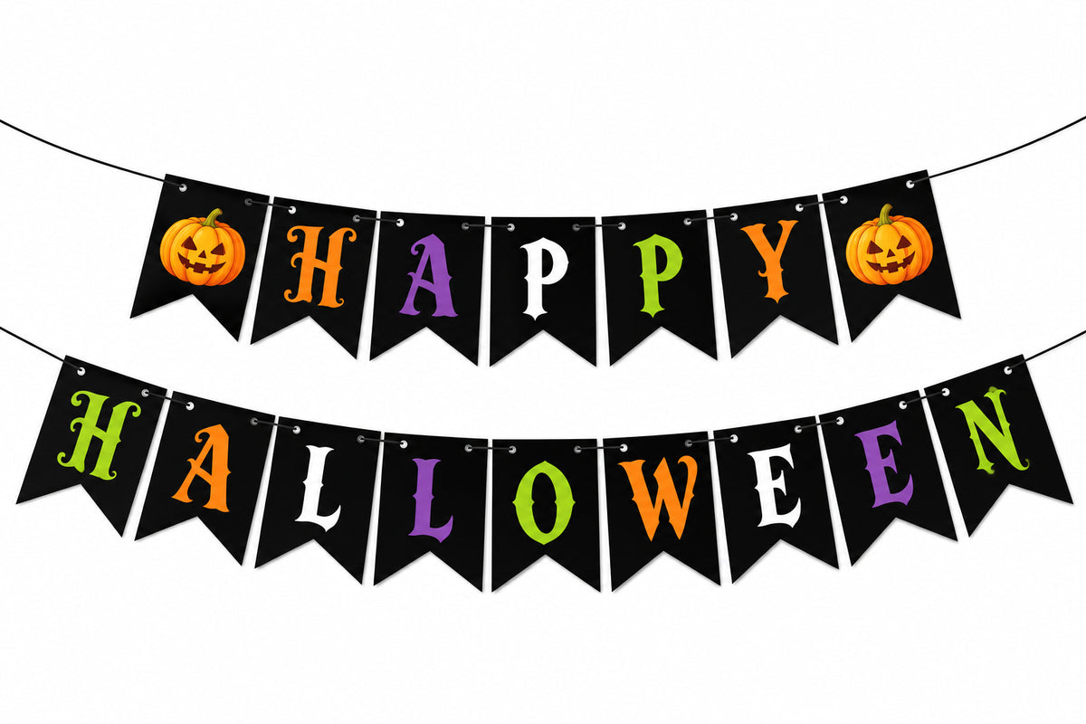 Halloween Party Decor Set Happy Pumpkin Banner Hanging Swirls Cake Topper Witch Ghost Castle Home Halloween Ornaments Supplies