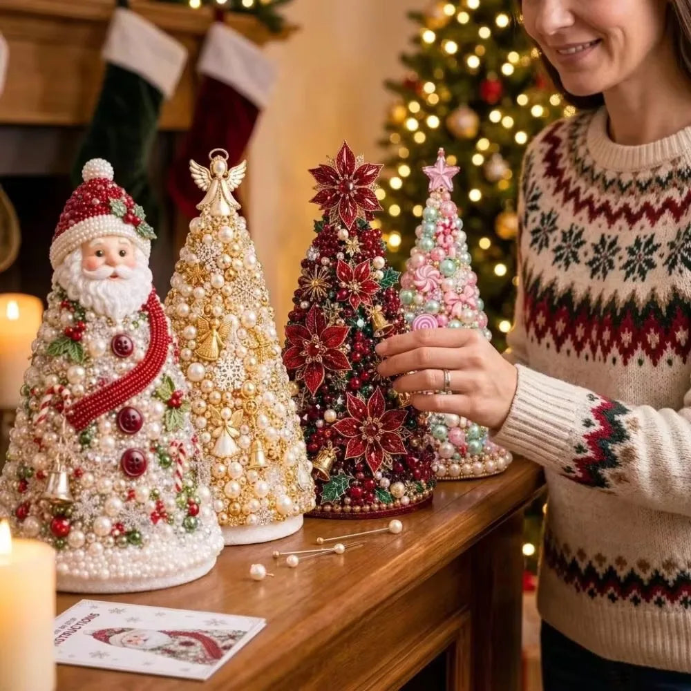 DIY Beaded Christmas Tree Craft Kit Crystal Bead Mini Tree with Angel Topper, Handmade Holiday Tabletop Decor for Home Christma