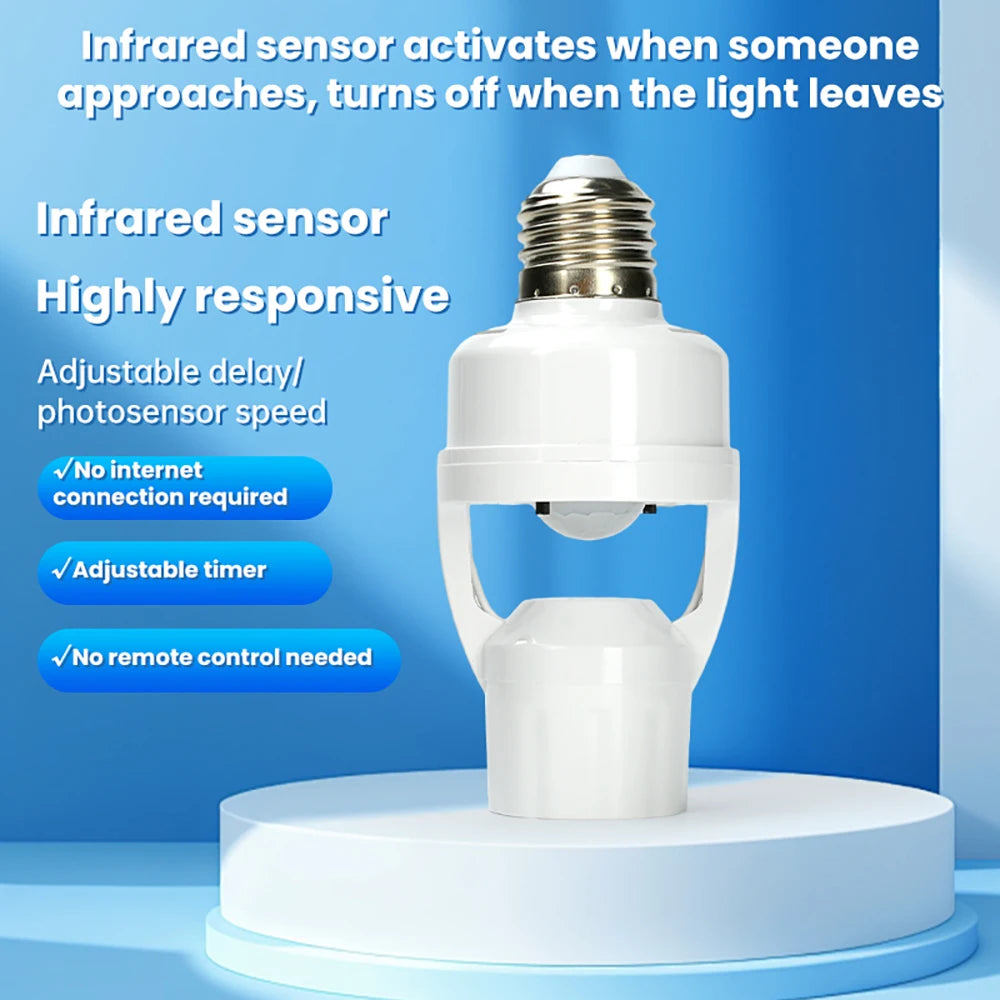 Motion Sensor Led Lamp Base E27 Socket Converter Light Bulb Holder Adapter Switch Adjustable PIR Human Induction Light Accessory
