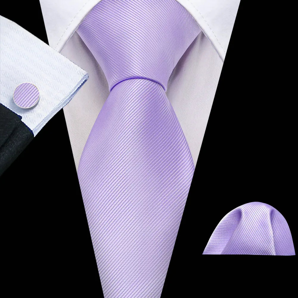 Male Gift Men Tie Set Purple Violet Solid Paisley Striped Wedding Business Tie for Man Necktie Handky Cufflinks Barry.Wang