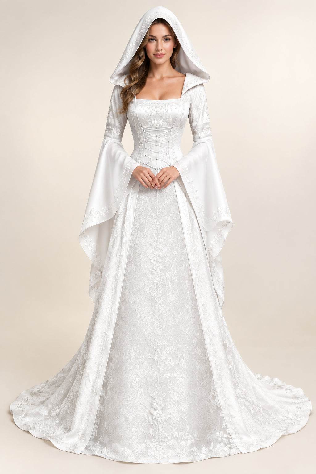 Halloween Cosplay Women's Luxury Witch Hooded Dress Costumes Retro Embroidered Renaissance Gothic Wedding Floor Length Dress