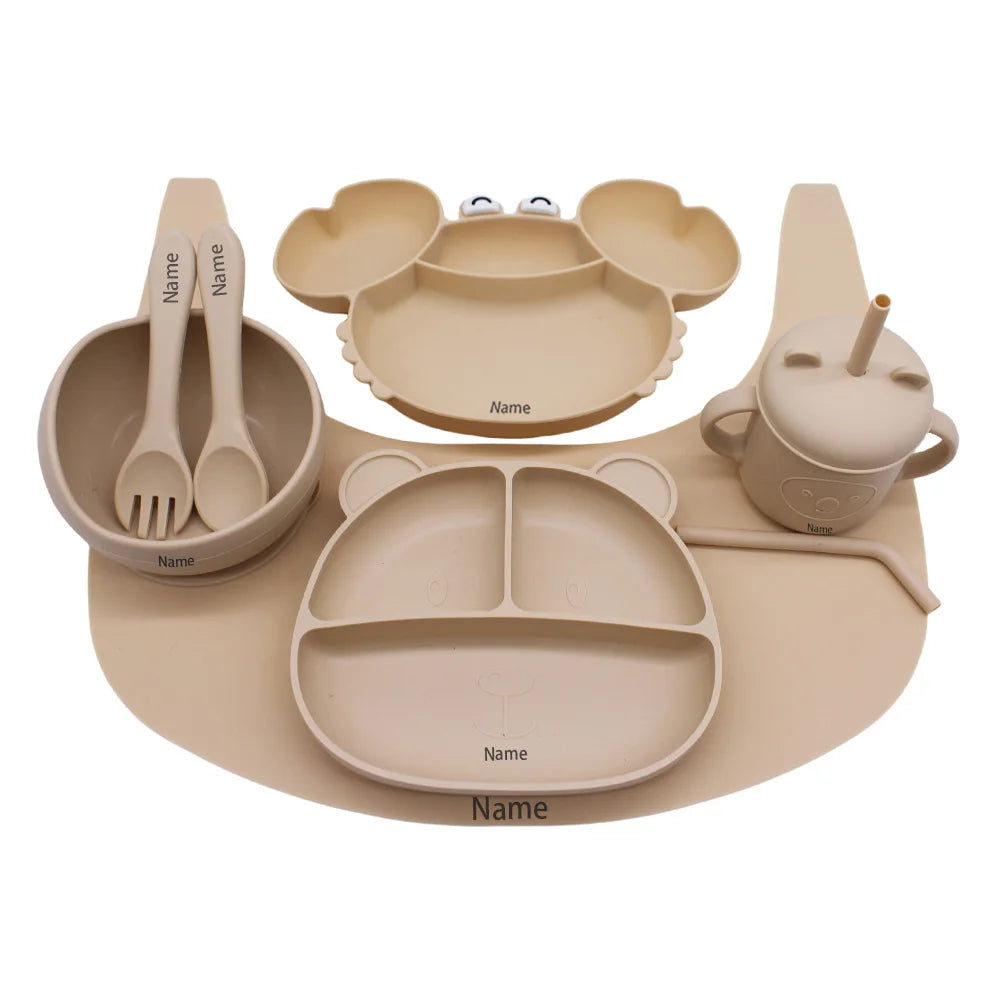Free Name Printing Children's Tableware Set: Plate, Fork, Spoon, Placemat, Cup for Mealtime Practice Personalized Custom Childre