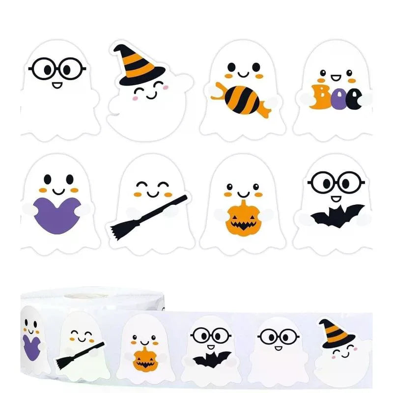 Halloween Decor - 500Pcs/Roll Funny Stickers with Pumpkin, Ghost, Skull, Spider, Bat Design for Phone Graffiti