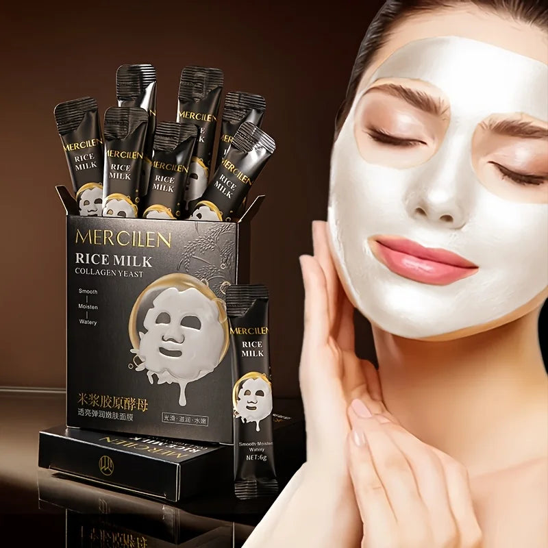 10pcs Mercilen Rice Milk Collagen Yeast Facial Peeling Masks Anti Wrinkles Moisturizing Anti-Aging Tearing Peel-Off Face Mask