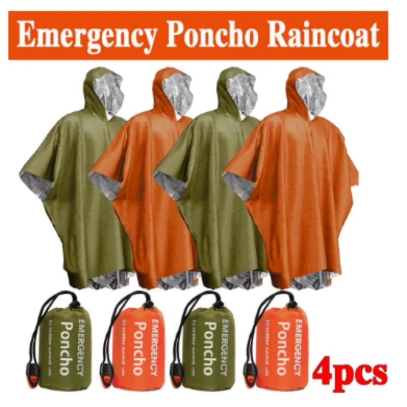Disposable Aluminum Reflective Poncho Waterproof Windproof Thermal Insulation Rain Coat Anti-Hypothermia Survival Gear for Hikin