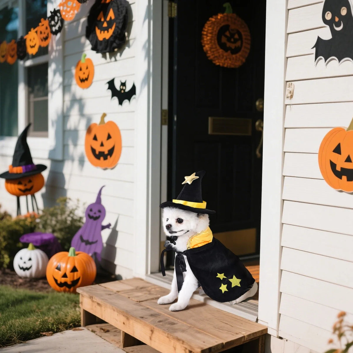 Halloween Dog Cosplay Costumes Funny Pet Clothes Adjustable Dogs Cos Cape Sets with Hat Party Novelty Dress Up Accessories