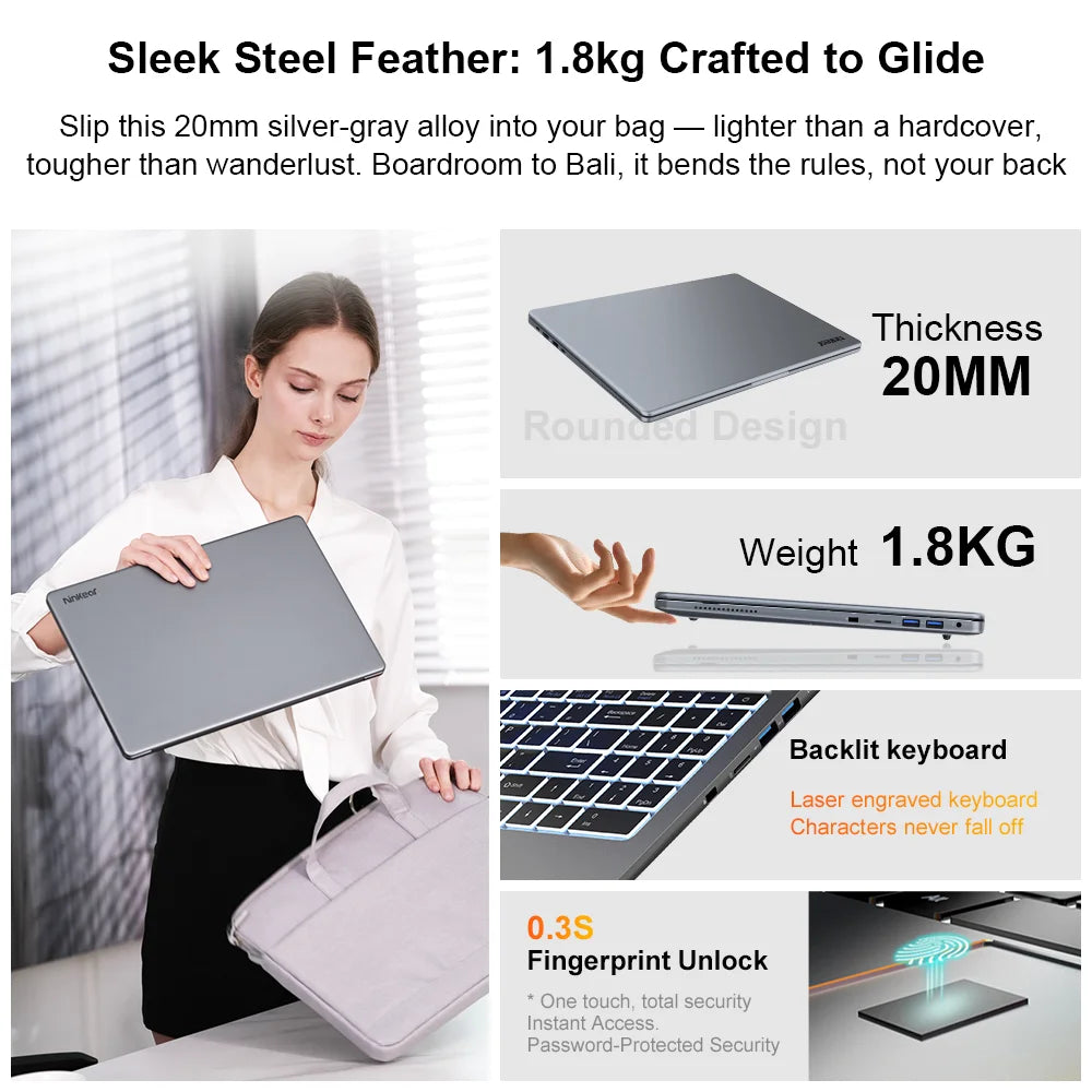 Ninkear A15 Pro Laptop 16GB 1TB AMD Ryzen 5 5500U 16 inch 120Hz 2560*1600 Display Screen Fingerprint Unlock Notebook Computer