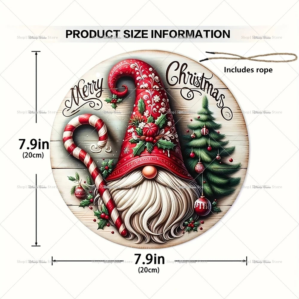 1pcs Merry Christmas Dwarf Wooden Ornaments Sign Dwarf Christmas Candy Cane Pattern Wooden Hanging Home Plaque Scene DecorSupply