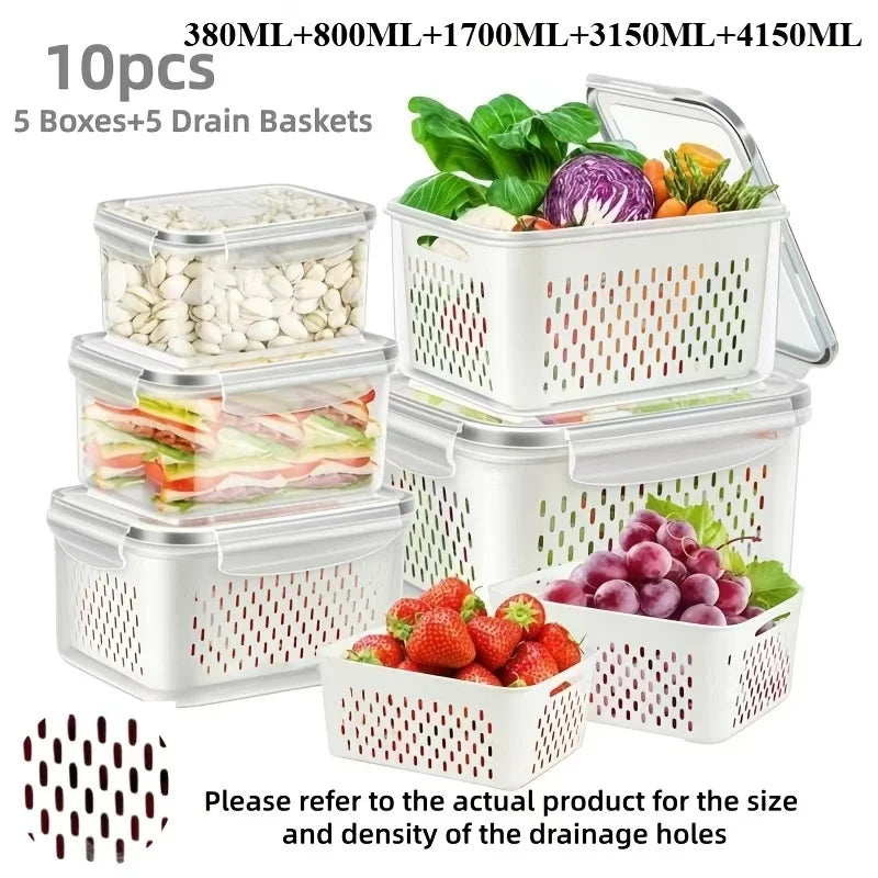 6pcs/set Large Capacity Fruit Storage Containers for Fridge with Removable Colander,Keep Berry Fruit Fresh Longer