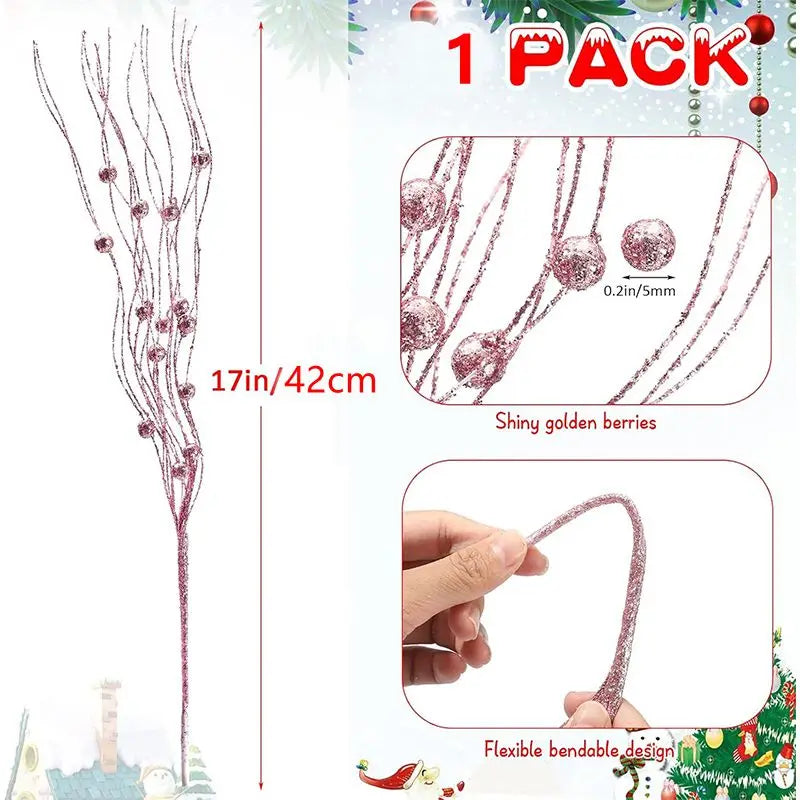 5Pcs Glitter Artificial Berry Bouquet Christmas Tree Ornament for Home Decor New Year 2026 Navidad DIY Wreath Gifts Accessories