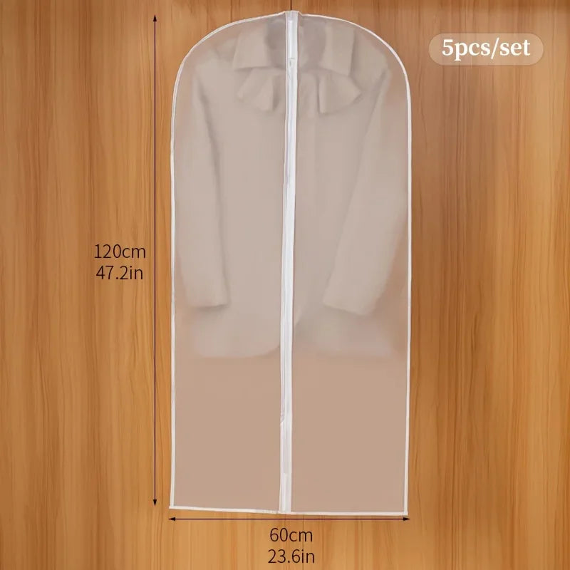 5pcs Dust proof Garment Protector Cover Bag Enclosed Clothes Cover with Zipper Clothes Bags Hanging Durable Clothes Storage Bag