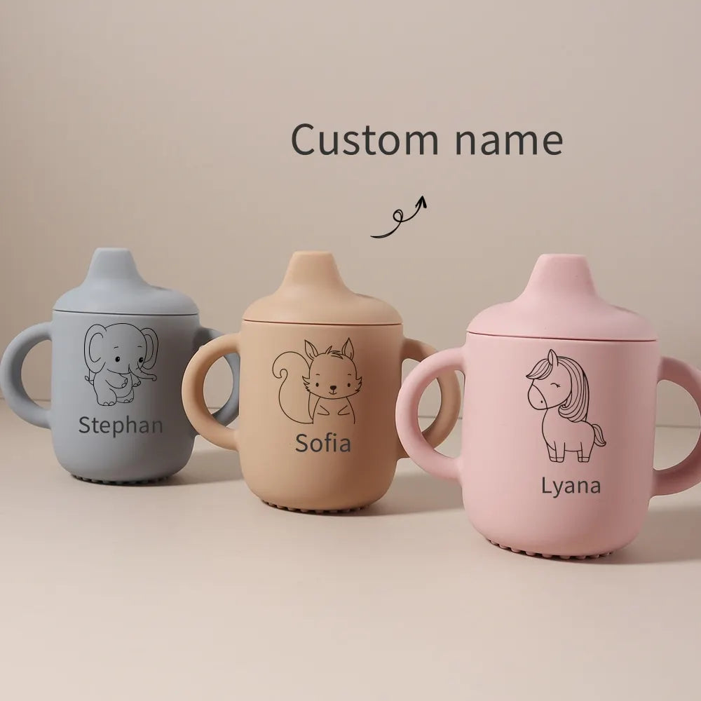 1PC Personalized Customization Name Pattern Silicone Sippy Cup for Babies/Toddlers Baby Cups Custom Water Bottle