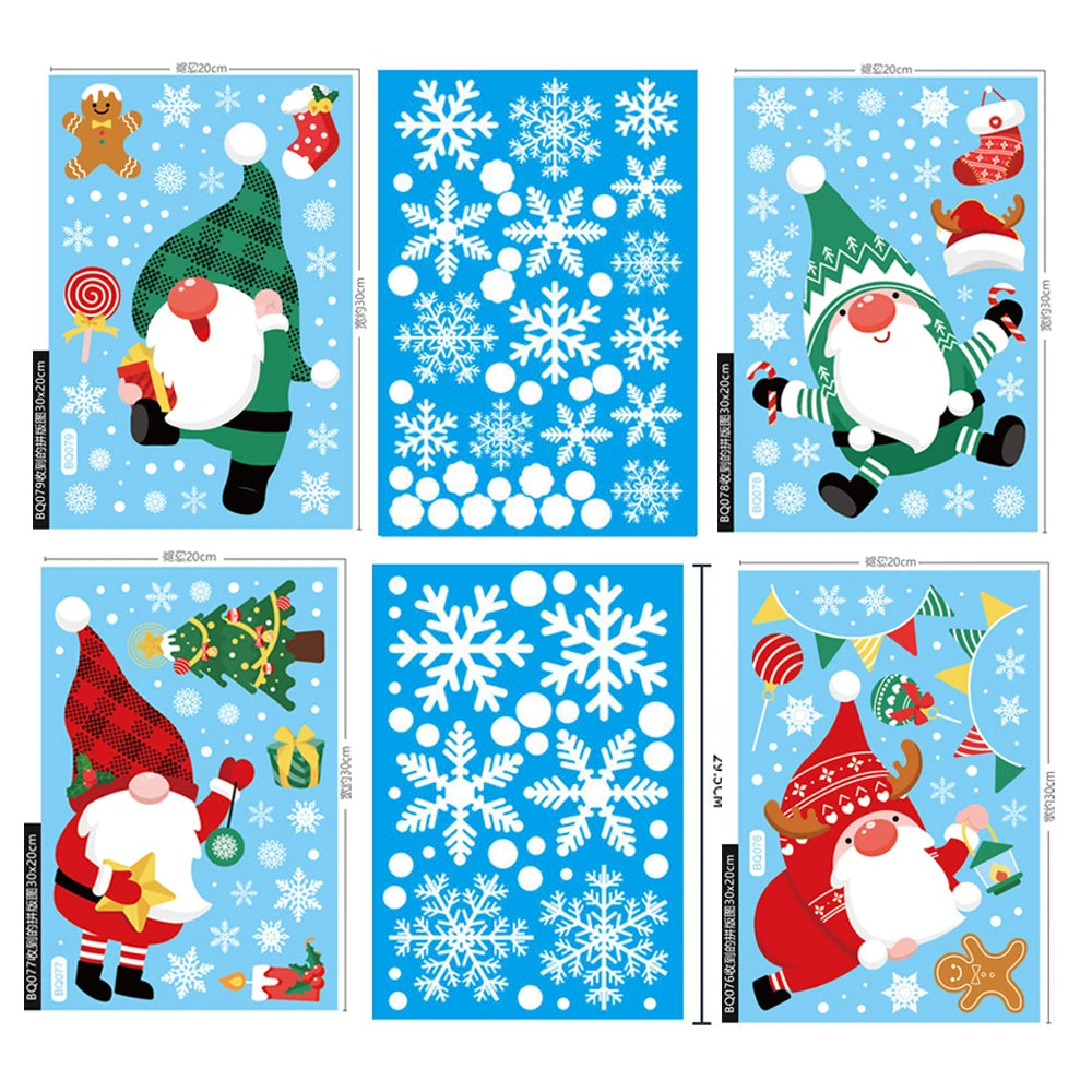 Christmas Window Stickers Santa Claus Reindeer Snowflake Static Window Clings Merry Christmas Glass Decals New Year Party Decors
