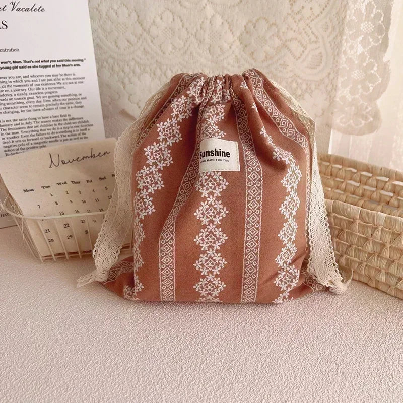 Printed Flower Mommy Bag Baby Diaper Bag Cotton Nappy String Pocket Stroller Carry Pack Travel Outdoor Diaper Storage Bag