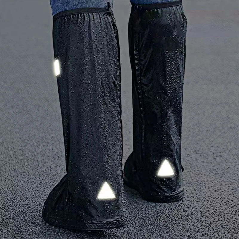 Unisex Reusable Anti-Slip Waterproof High-Tube Rain Boot Covers, Black Dust-Proof Shoe Protectors for Motorcycle and Cycling