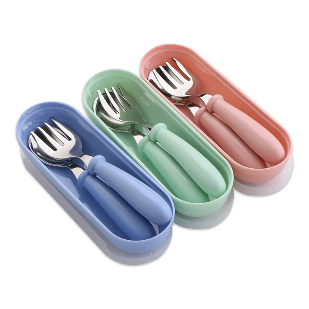 Baby two-piece gadget Tableware set Children's tableware Stainless steel toddler tableware Tableware Cartoon baby food feeding s