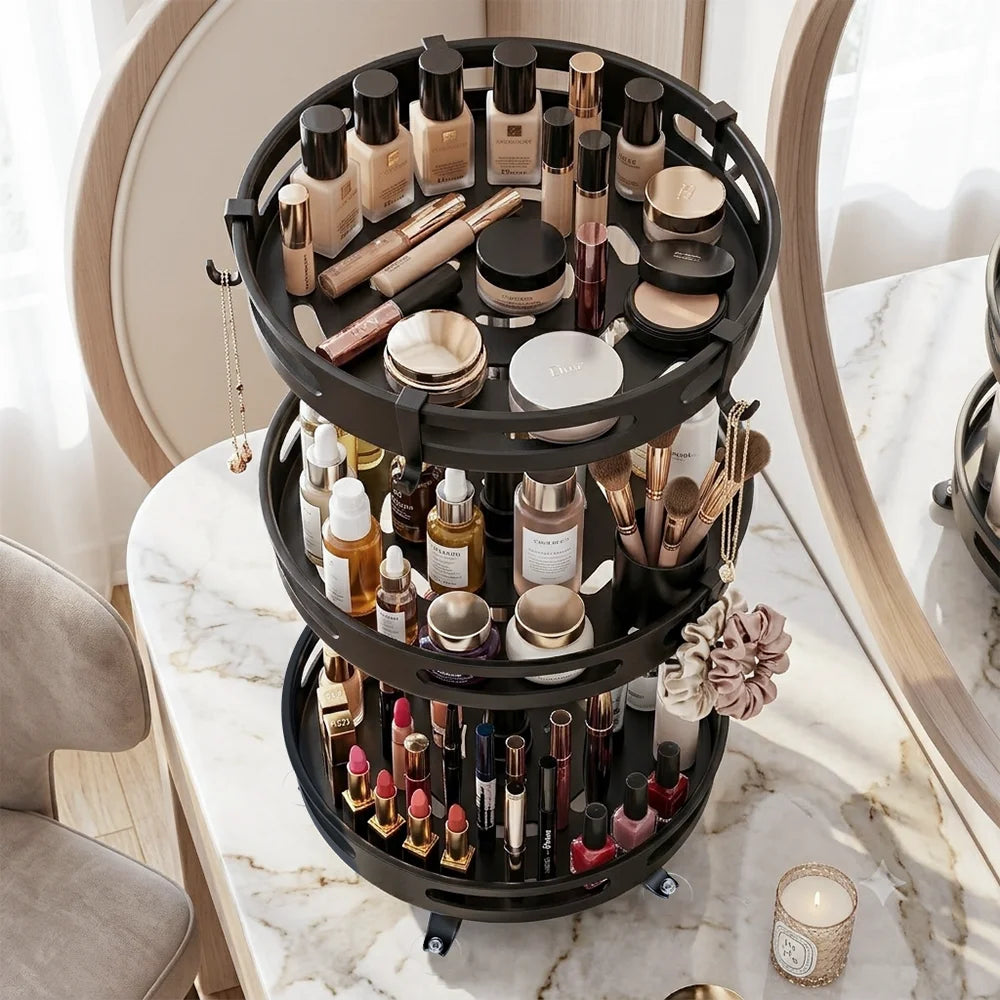 360° Rotating Spice Rack Organizer Carbon Steel Round Spice Shelf Rotatable Kitchen Organizer Turntable for Spice Bottles Jars