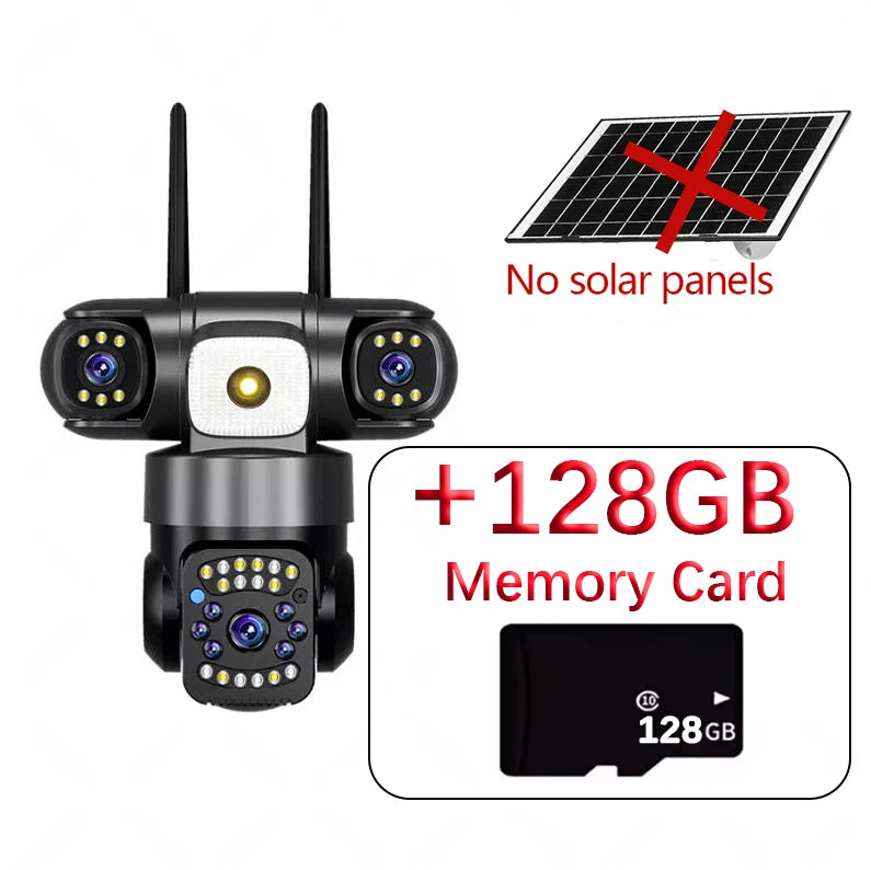 15MP 8K Three Lens PTZ IP Camera Outdoor HD Three Screen WIFI Camera Solar Camera PIR Auto Tracking Built-in Battery Camera