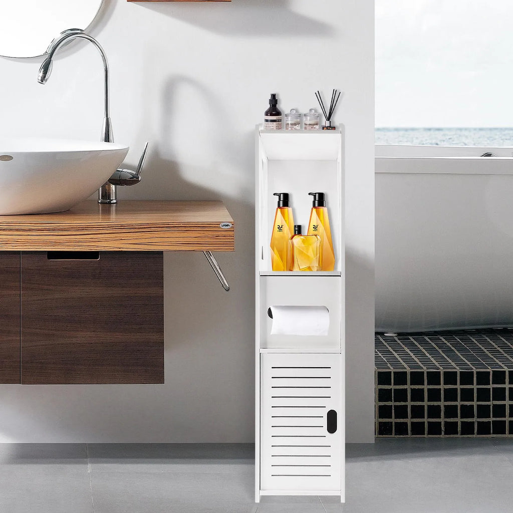 Slim Tall Bathroom Cabinet with Door 80x20x12cm PVC Material Waterproof Easy Install And Clean Storage Solution for Bathrooms